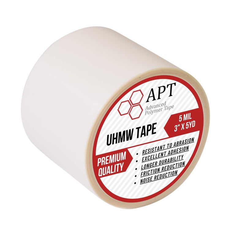 APT Advanced Polymer Tape شريط بولي إيثيلين عالي الوزن الجزيئي (UHMW) من APT، مقاوم للاحتكاك والصدمات، لحماية السطح وتقليل الاحتكاك والضوضاء للأسطح المنزلقة. (3" × 5 ياردات، 5 ميل UHMW) - Image 1